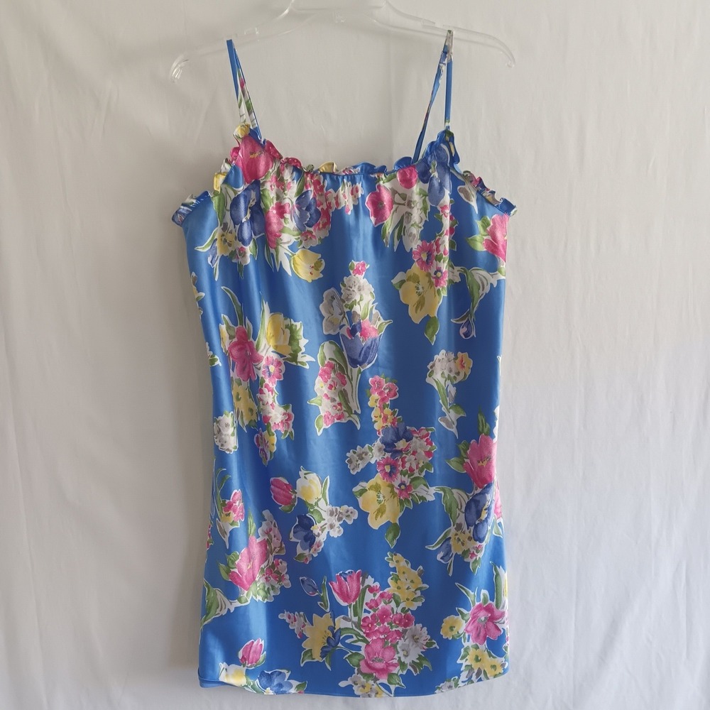 Lauren Ralph Lauren Floral Nightgown Women Medium Blue Excellent Satin Chemise